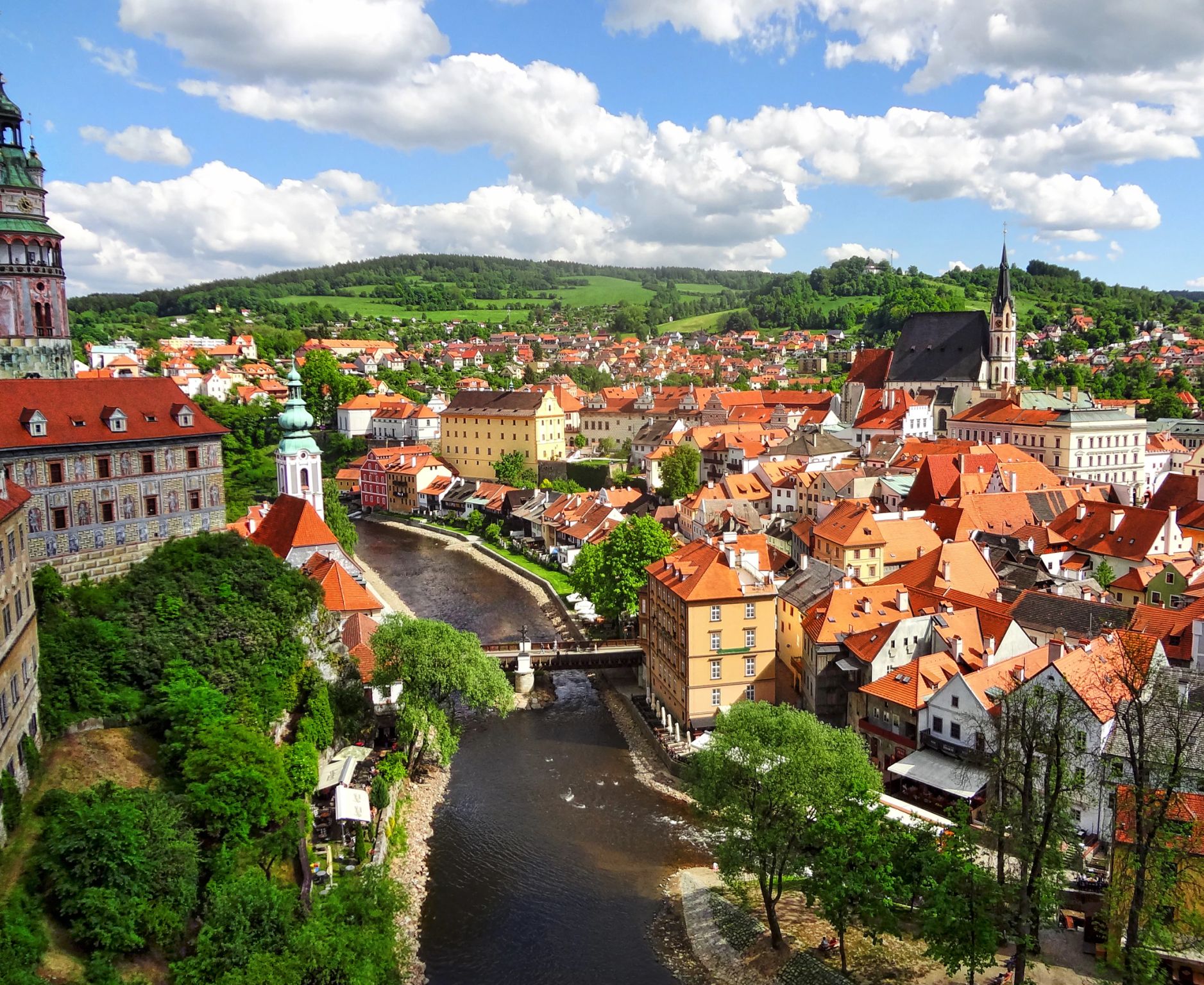 Český Krumlov, historisch centrum bij de rivier Moldau